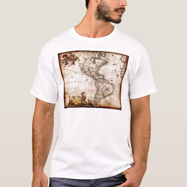 T-shirt Ancienne carte du continent américain (Devant)