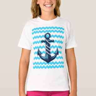 T-shirt Ancrage bleu avec vagues bleues