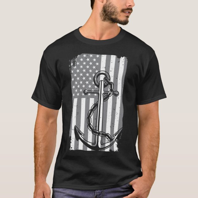 T-shirt Ancre Capitaine Sailing America Drapeau Maritime U (Devant)