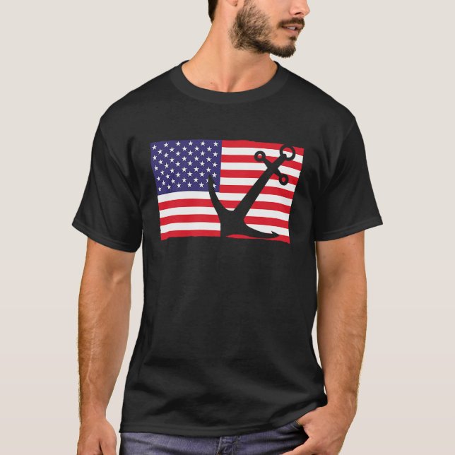T-shirt Ancre Capitaine Sailing America Drapeau Maritime U (Devant)