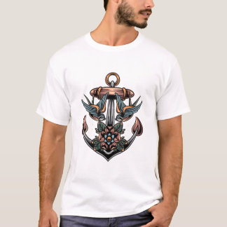 T-shirt Ancre et design de tatouage hirondelleT-shirt