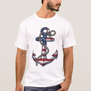 T-shirt Ancre Patriotique Design Vectoriel Vintage_1