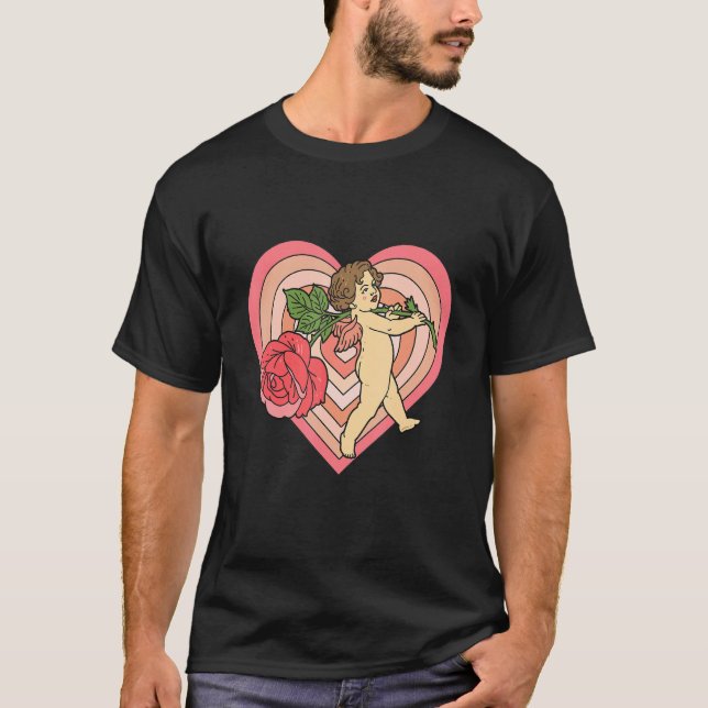 T-shirt Angel Cherub mignon avec Rouge Rose Coeur amour Va (Devant)