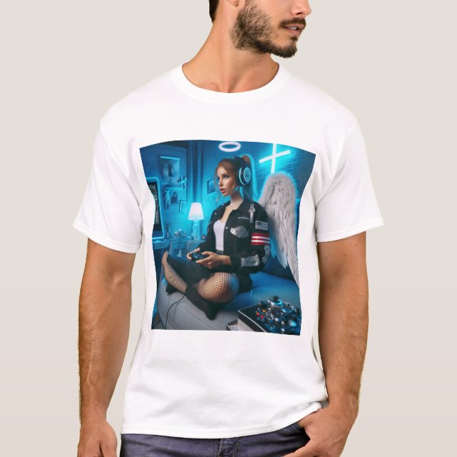 T-shirt Angel Gamer Girl Christian Haiku (Devant)