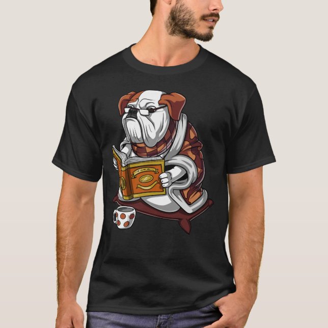 T-shirt Anglais Buldog Book Reading Dog Funny Pet (Devant)