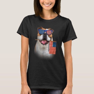 T-shirt Anglais Bulldog American Flag Patriotique Anglais