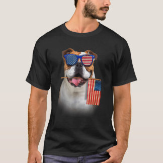 T-shirt Anglais Bulldog American Flag Patriotique Anglais