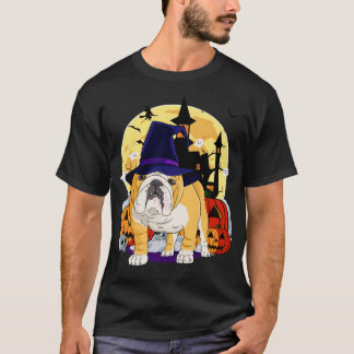 T-shirt Anglais Bulldog Happy Halloween sorcier Citrouille