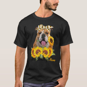 T-shirt Anglais Bulldog Maman Sunflower Summer Chien Maman