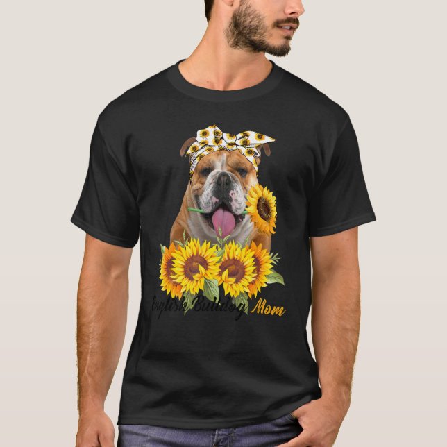 T-shirt Anglais Bulldog Maman Sunflower Summer Chien Maman (Devant)