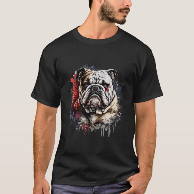 T-shirt Anglais Bulldog Portrait animal Peinture chien ani (Devant)