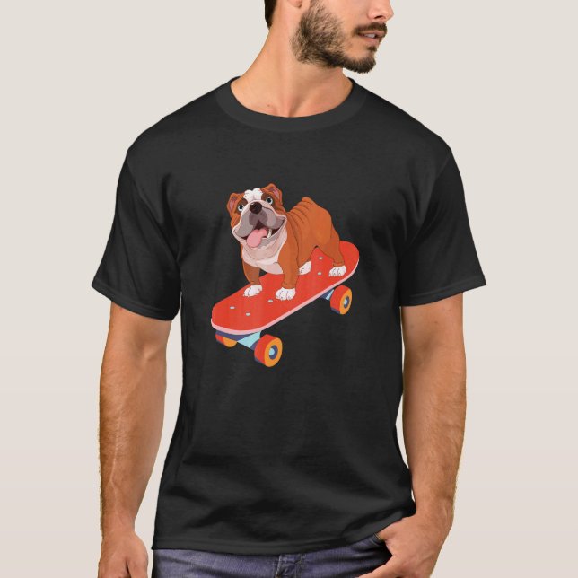 T-shirt Anglais Bulldog Riding Skateboard Bully Skateboar (Devant)