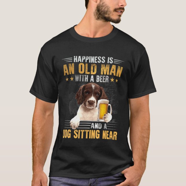 T-shirt Anglais Springer Espagnol Vieux Homme Avec Chien (Devant)