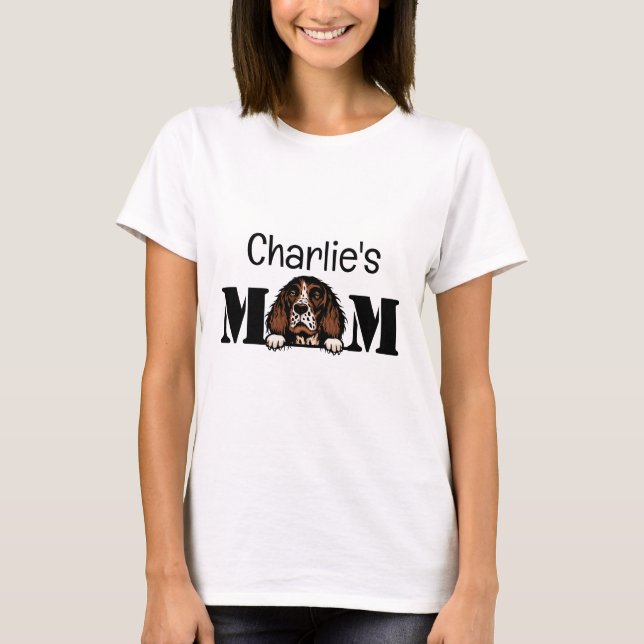T-shirt Anglais Springer Spaniel Peeking Personnalisé Mama (Devant)