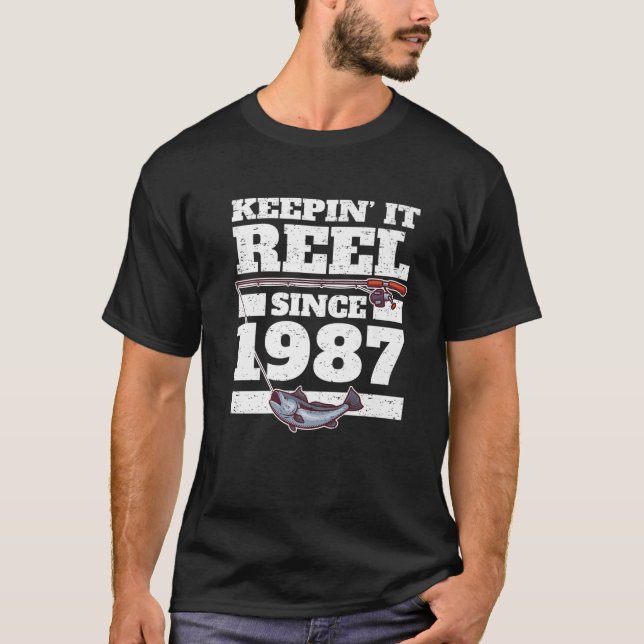 T-shirt Angler Né 1987 Année De Naissance Pêche À La Pêche (Devant)