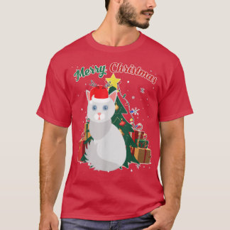 T-shirt Angora Chat Noël Arbre Neige Flakes Noël Présentat
