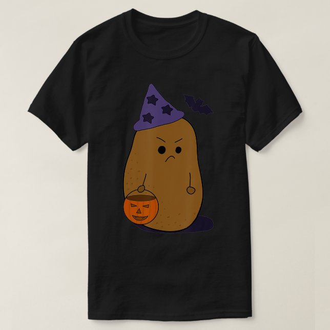 T-shirt Angry Potato  Funny Halloween Grumpy Potato Wizard (Design devant)