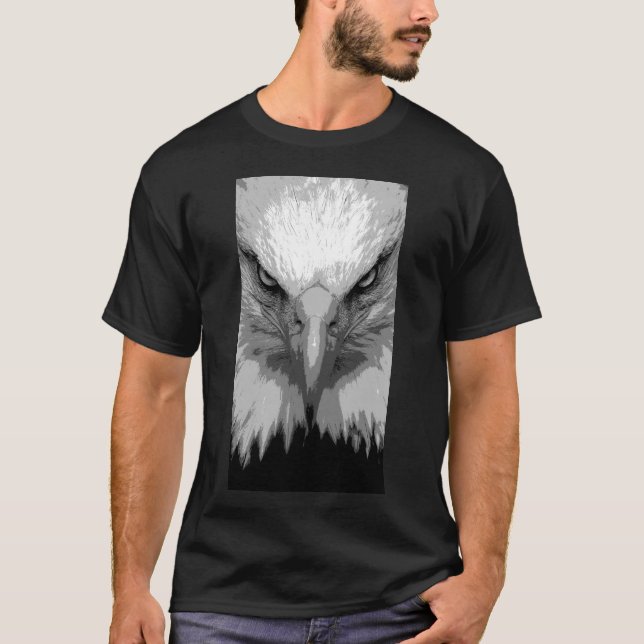 T-shirt Animal Eagle Visage Modèle Moderne Mens Noir (Devant)