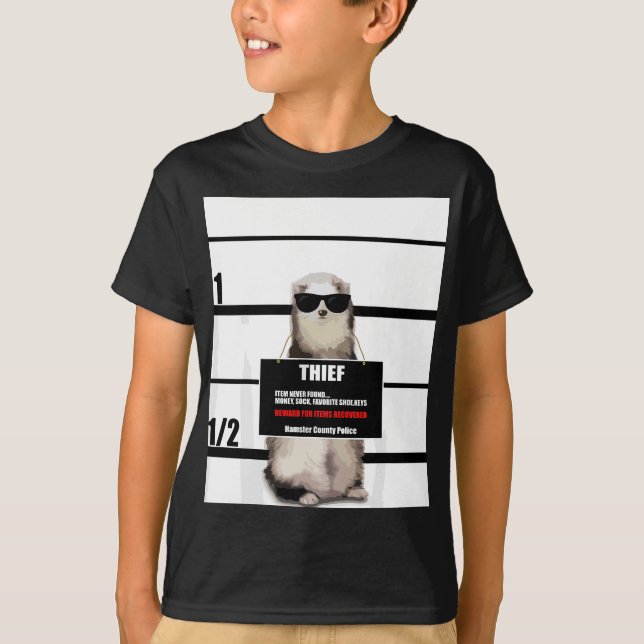 T-shirt Animal Ferret Tee Funny Ferret, Voleur, Mugshot, C (Devant)