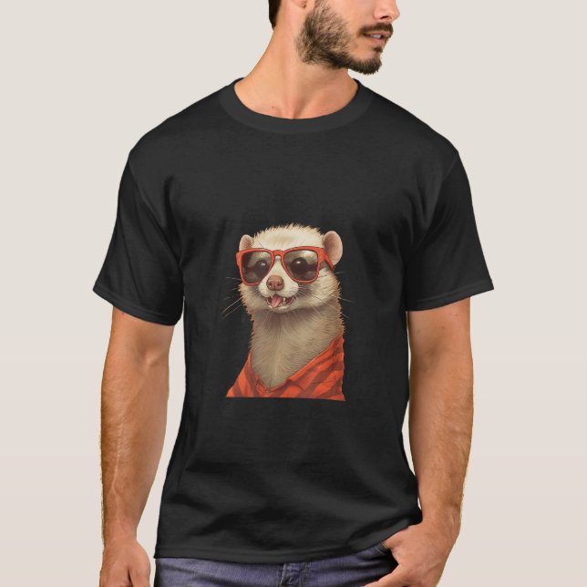 T-shirt Animals Graphic  Ferret Wearing Sunglasses (Devant)