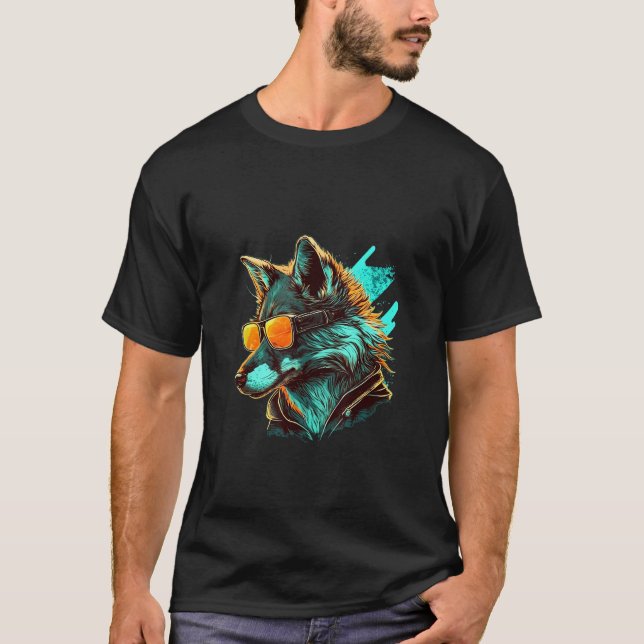 T-shirt Animals Graphic  Wolf Wearing Sunglasses (Devant)