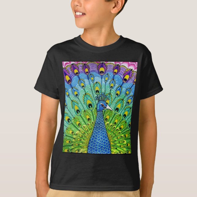 T-shirt Animation d'oiseau de paon (Devant)