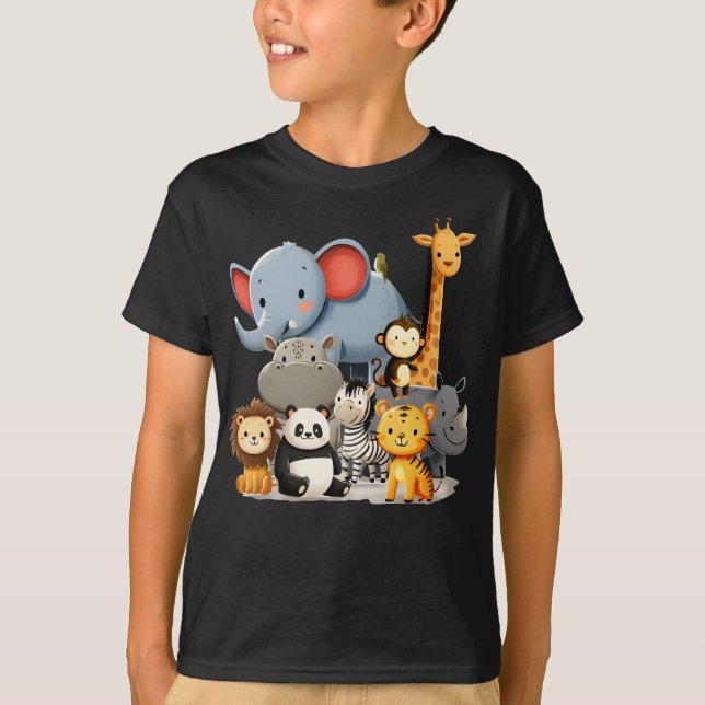 T-shirt Animaux Amusants Animaux Fête Zoo Pour Enfants (Devant)