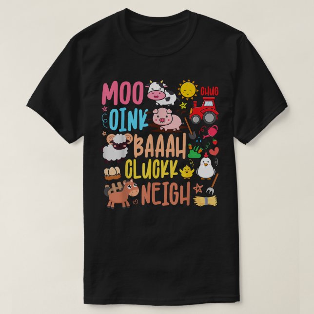 T-shirt Animaux de ferme Sons Oink Baa Neigh Cluck Moo Tod (Design devant)