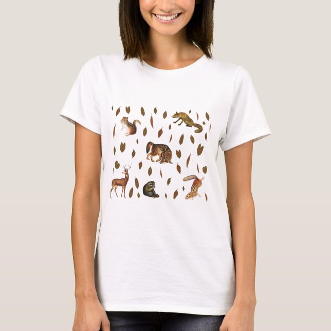 T-shirt Animaux de forêt automnale Feuilles d'automne (Devant)