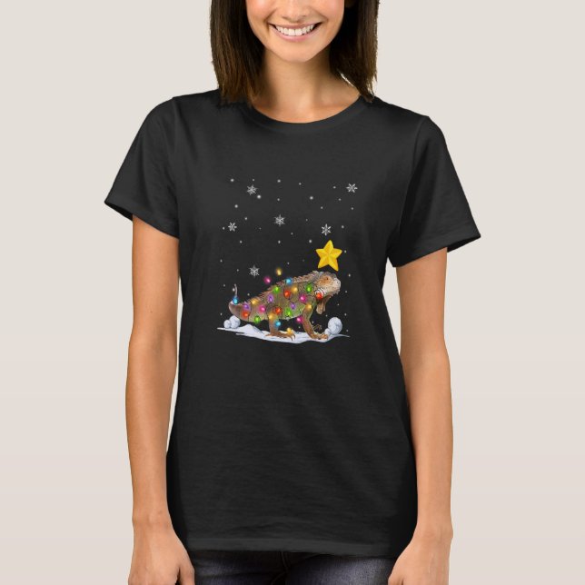 T-shirt Animaux de Noël Iguana Lumières des arbres de Noël (Devant)