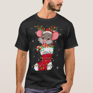 T-shirt Animaux De Rat De Santa Hat En Chaussettes Lumière
