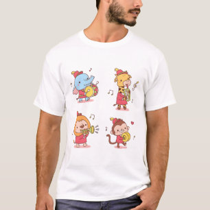 T-shirt Animaux mignons Eléphant, Giraffe, Singe et Lion M