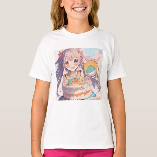 T-shirt Anime Anniversaire Fille Pastel Couleurs (Devant)