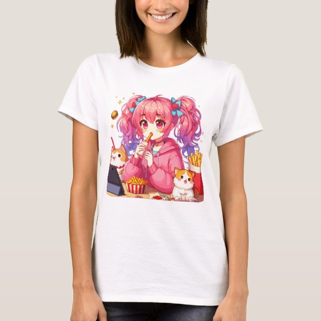 T-shirt Anime Bliss : Fille, Pommes de terre et Animaux (Devant)