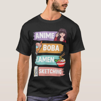 T-shirt Anime Boba Ramen Esquisse Otaku Kawaii Anime Girl