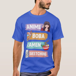 T-shirt Anime Boba Ramen Esquisse Otaku Kawaii Anime Girl