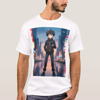 T-shirt Anime Boy in Neon City at Night – Cool Anime Chara