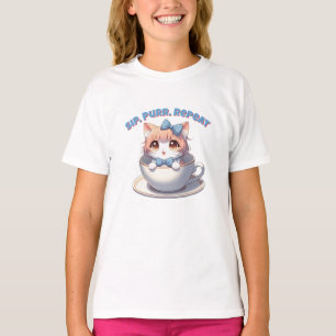 T-shirt Anime Cat Sip Purr Répéter