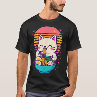 T-shirt Anime Chat Manger Ramen japonais