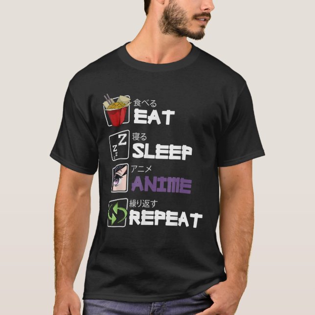 T-shirt Anime de sommeil de manger Répéter Kawaii Otaku Ma (Devant)
