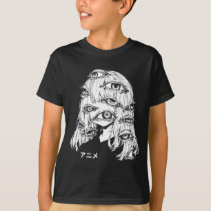 T-shirt Anime en caractères japonais Kawaii yeux visage