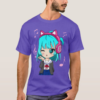 T-shirt Anime et fille de musique foreen chibi graphique A