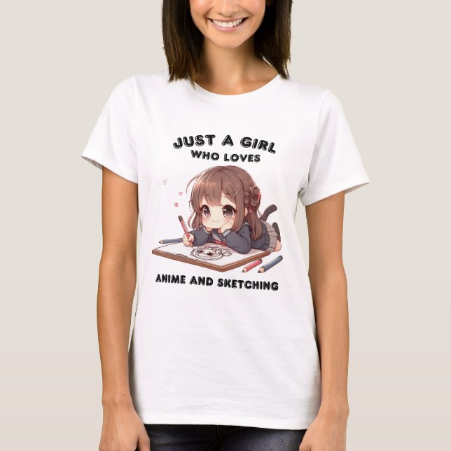 T-shirt anime fille juste une fille qui aime anime et sket (Devant)