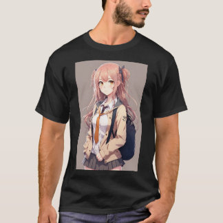 T-shirt Anime Girl Cute Student Sexy with Backpack