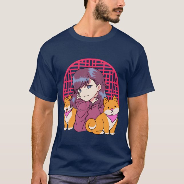 T-shirt Anime Girl with Dogs drôle famille (Devant)