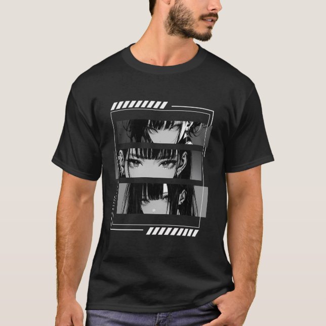 T-shirt Anime Girls yeux doux Grunge esthétique Japonaise  (Devant)