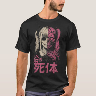 T-shirt Anime Horreur Manga Effrayant Mignon Japonais Rose