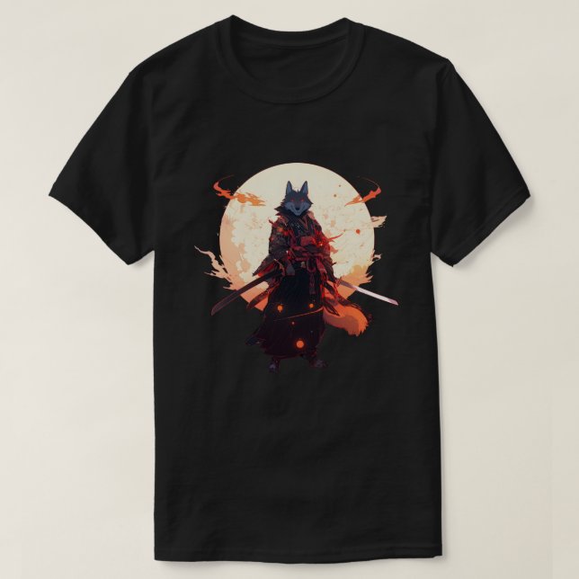 T-shirt Anime japonaise de Samurai Wolf (Design devant)