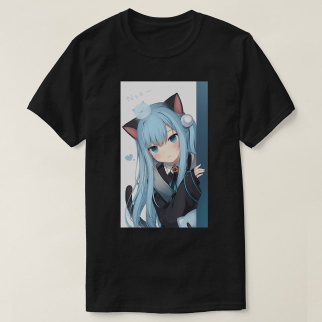 T-shirt Anime Neko Fille de chat Pastel Kawaii Japonais Wa (Design devant)