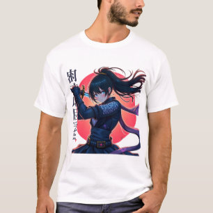 T-shirt Anime Ninja Girl avec Katana - Epic Samurai Warrie
